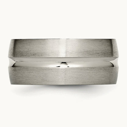 Brushed and Polished Grooved Band, 10mm, Titanium
