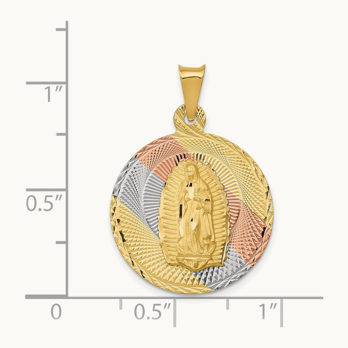 Polished Diamond-cut Lady Of Guadalupe Circle Pendant — 14K Two-Tone Gold, 27.75mm
