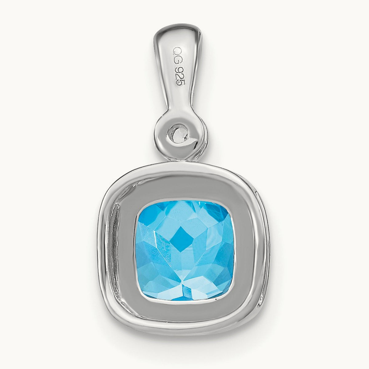 Cushion Blue Topaz and Diamond Pendant — 14K White Gold