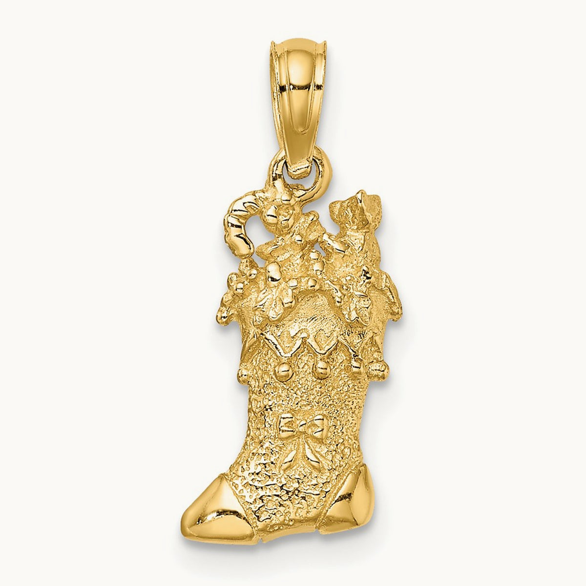 Solid Polished 3D Christmas Stocking Charm, 14K