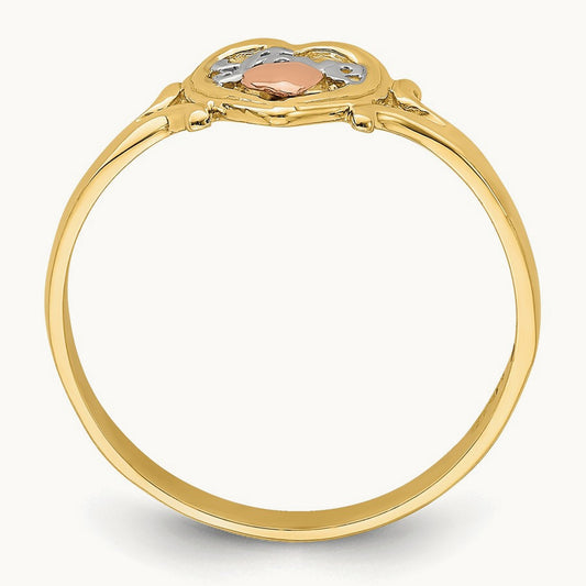 w/Rhodium Love Heart Ring, 14K Yellow with Rose Gold