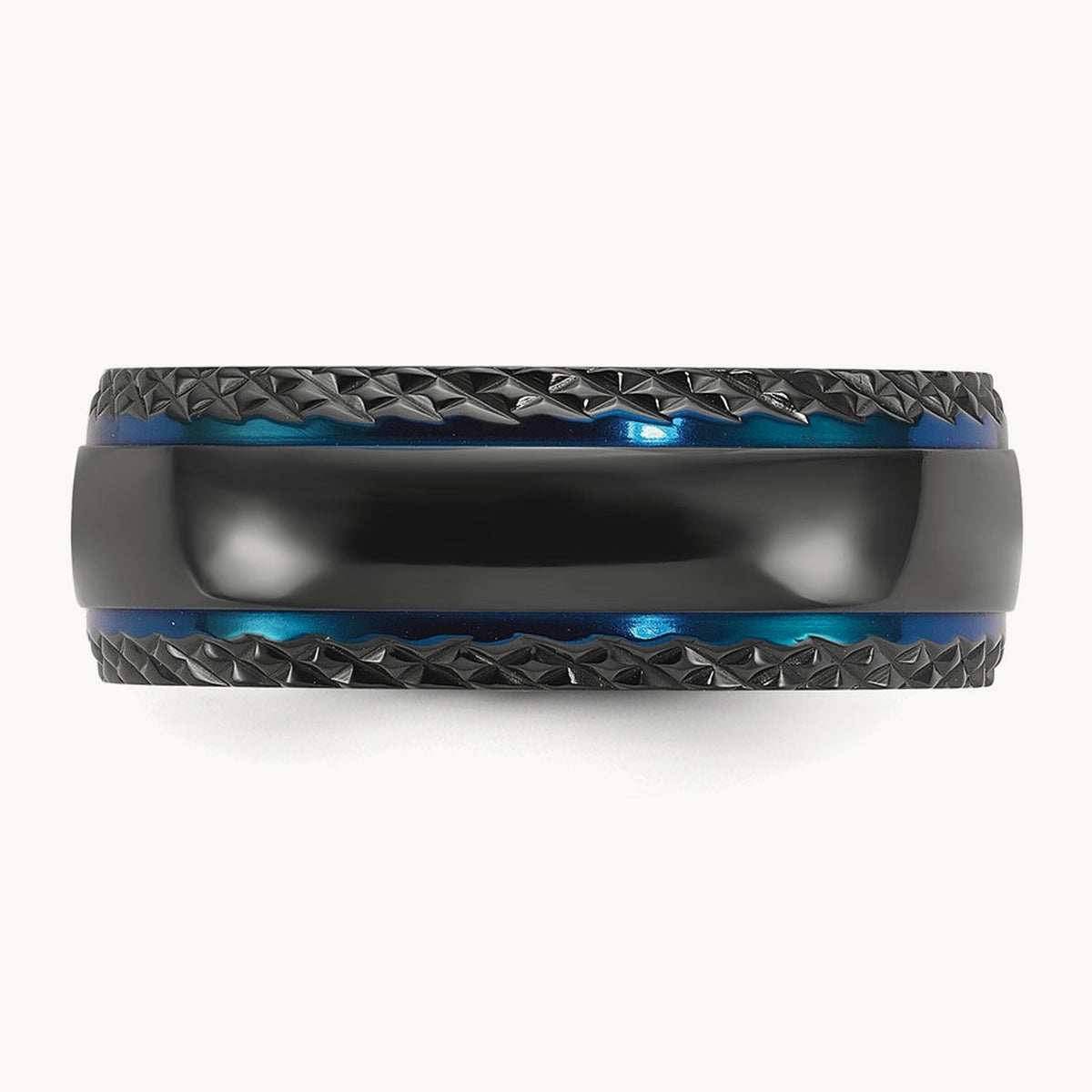 Black Zirconium Polished Blue IP-plated w/ Textured Edge Band, 8mm