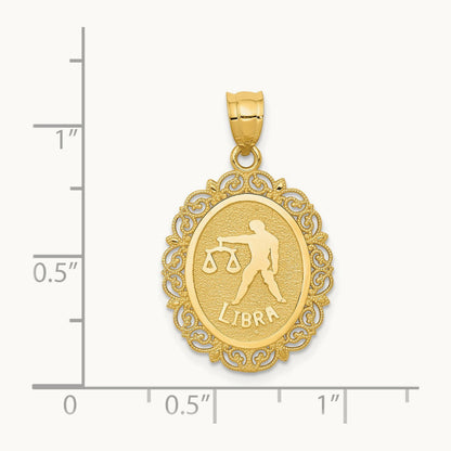 Solid Satin Polished Libra Zodiac Oval Pendant, 14K