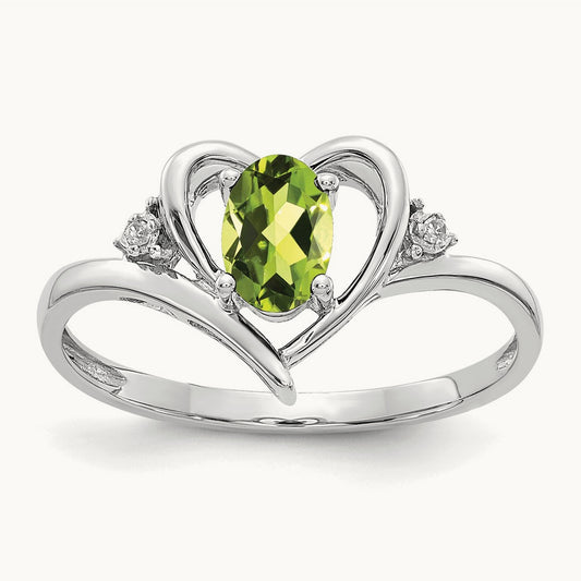 Peridot and Diamond Heart Ring, 14K White Gold
