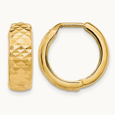 Polished and Diamond-cut Hinged Hoop Earrings — 10K Yellow Gold