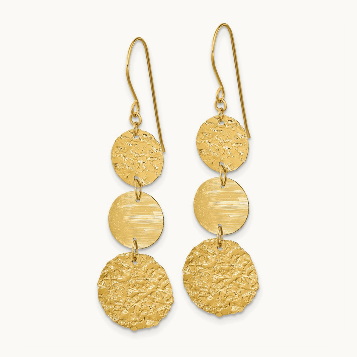 3-Tier Circle Drop Dangle Earring, 14K