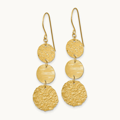 3-Tier Circle Drop Dangle Earring, 14K