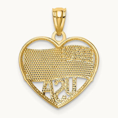 w/Rhodium Polished American Flag USA in Heart Pendant, 14K