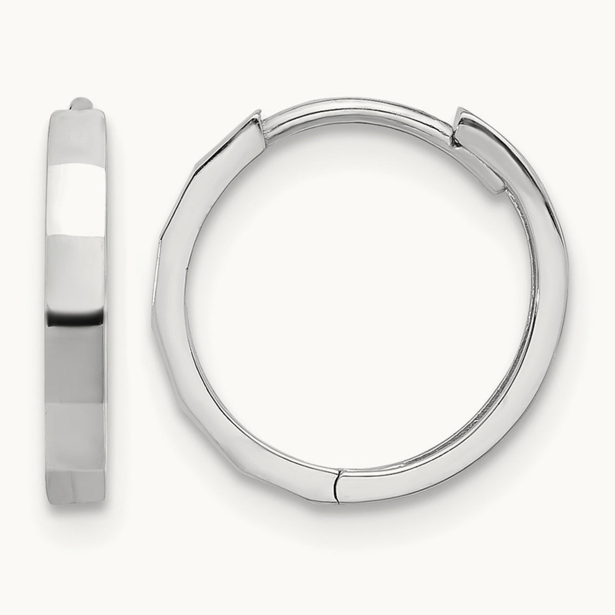 Polished and Diamond-cut Hinged Hoop Earrings — 14K White Gold