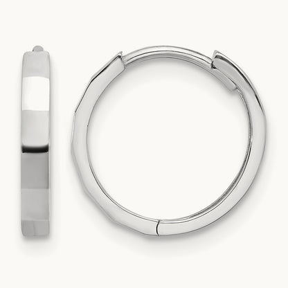 Polished and Diamond-cut Hinged Hoop Earrings — 14K White Gold
