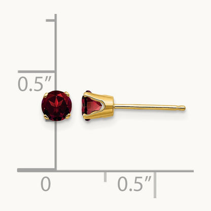 Round January/Garnet Post Earrings, 4mm, 14K