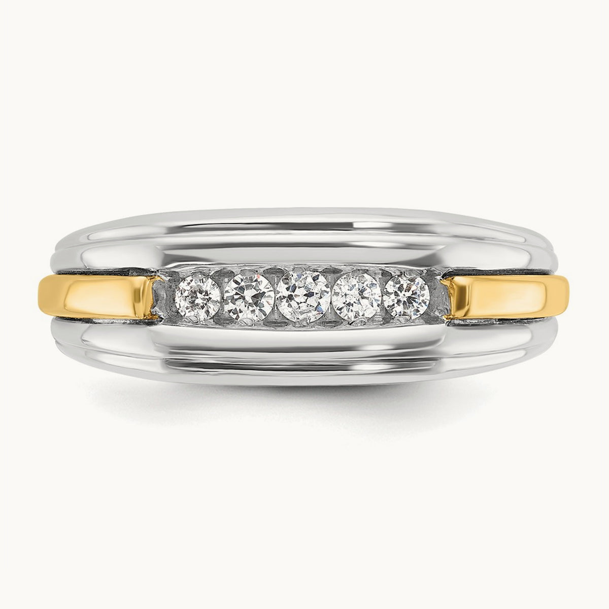 14ktt IBGoodman Men's Polished & Grooved 5-Stone Diamond Ring