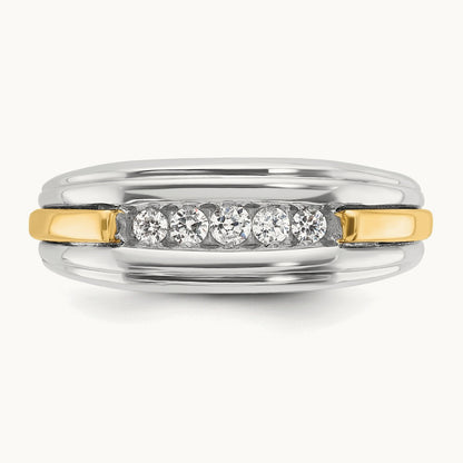 14ktt IBGoodman Men's Polished & Grooved 5-Stone Diamond Ring