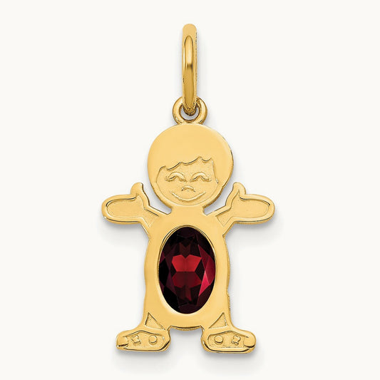 Boy 6x4 Oval Genuine Garnet-January — 14K Yellow Gold