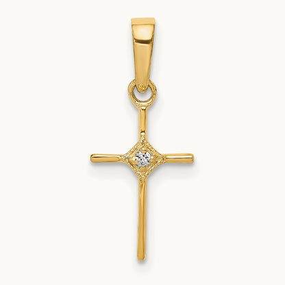 Small Diamond Cross Pendant — 14K Yellow Gold