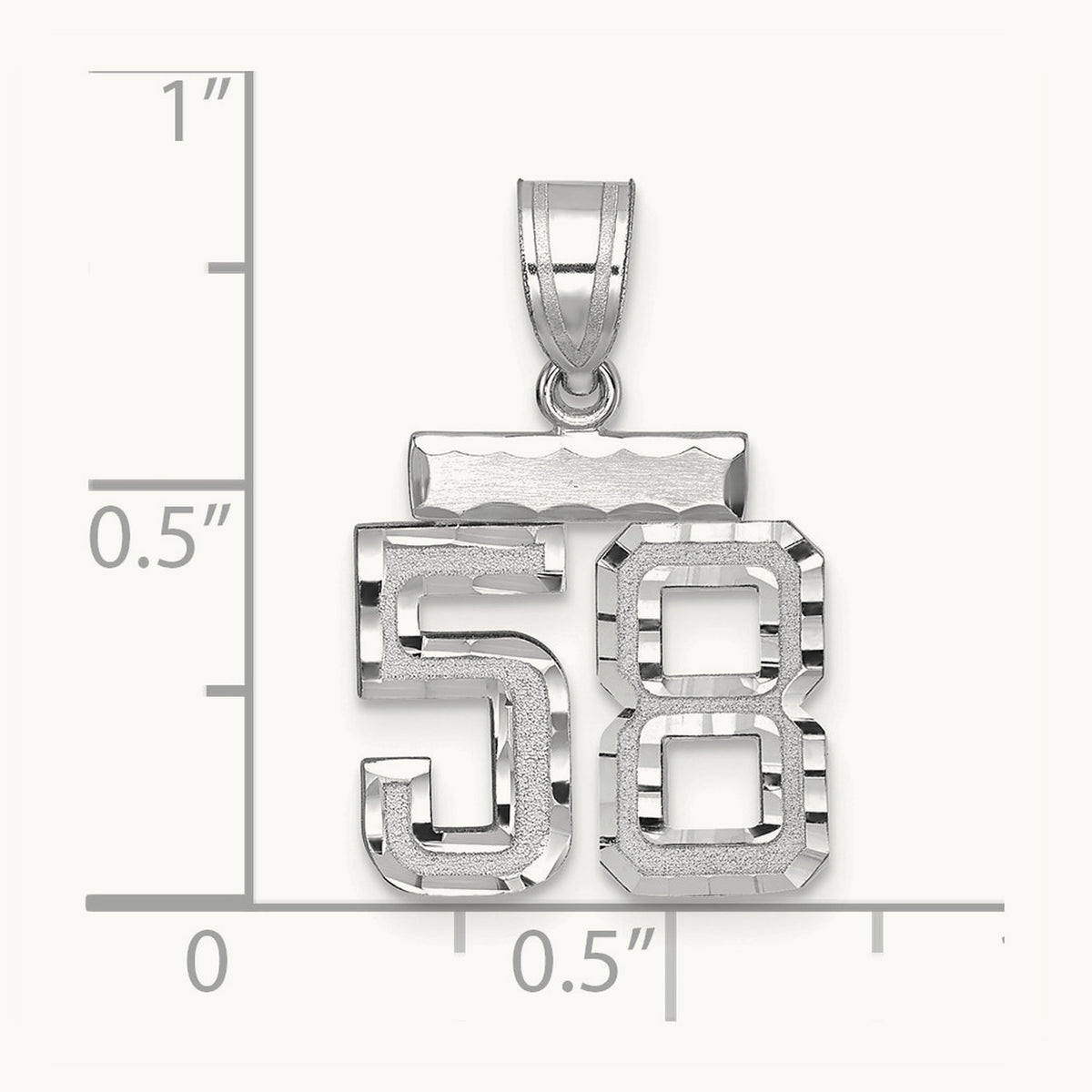 Small Brushed Diamond-cut Number 58 Charm, 14K White Gold