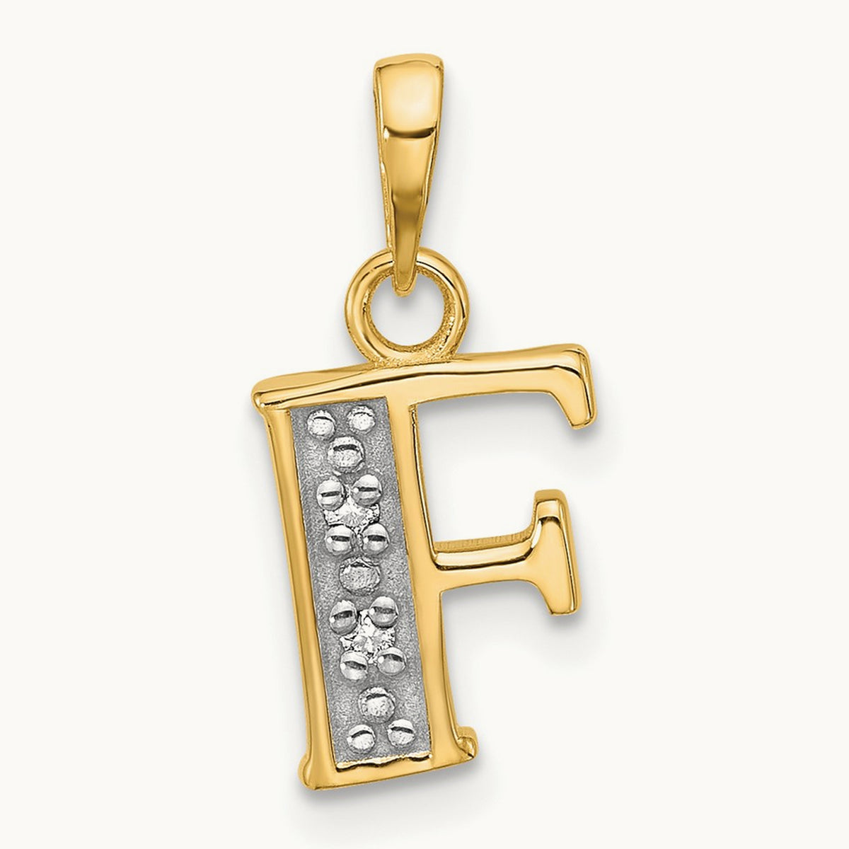 Diamond Letter F Initial Pendant, 14K with Rhodium