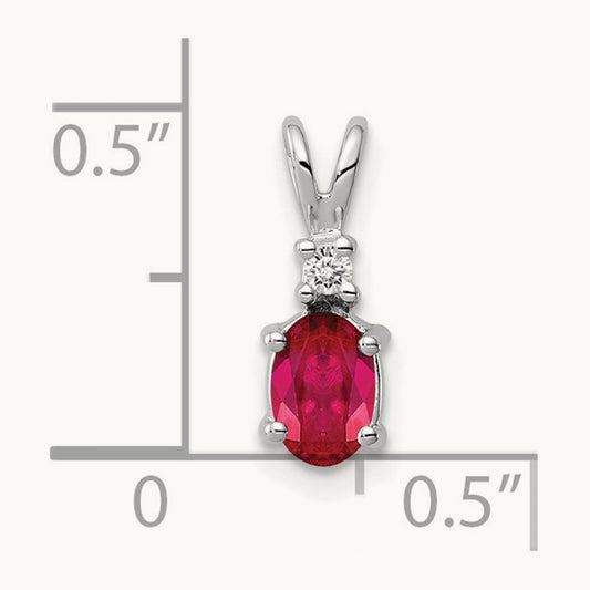 6x4mm Oval Ruby AA Diamond pendant, 14K White Gold