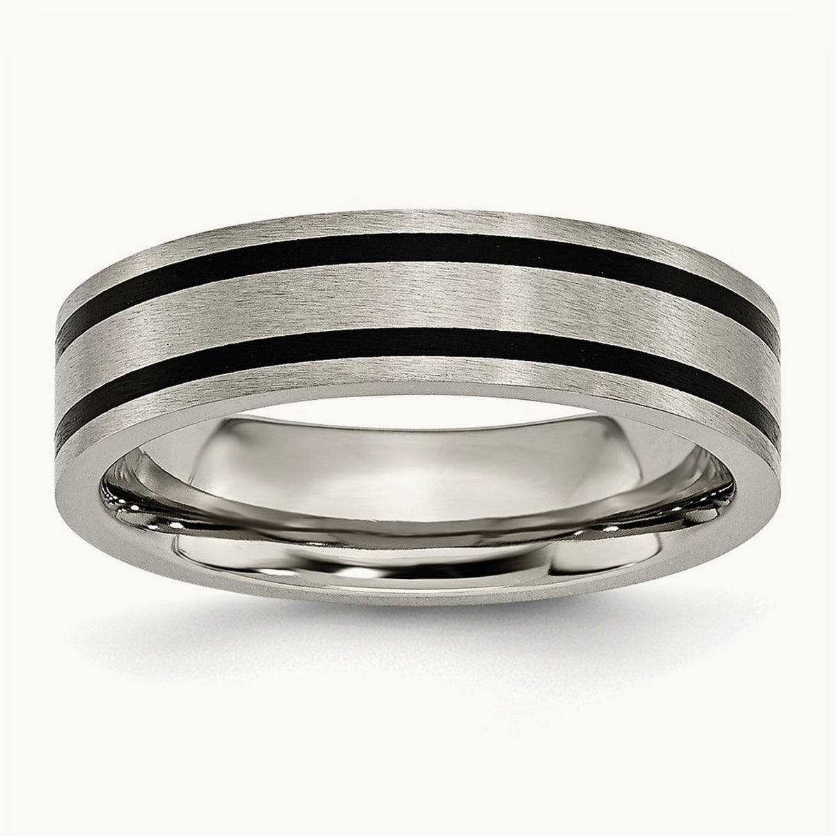 Brushed Enameled Flat Band, 6mm, Titanium