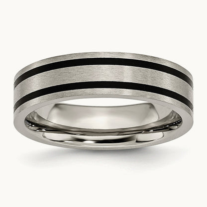Brushed Enameled Flat Band, 6mm, Titanium
