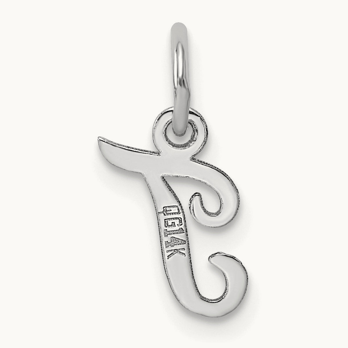 Small Script Letter T Initial Charm, 14K White Gold