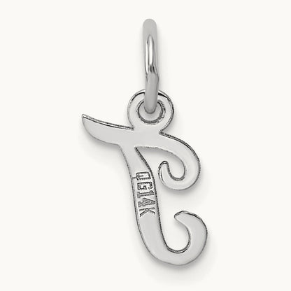 Small Script Letter T Initial Charm, 14K White Gold