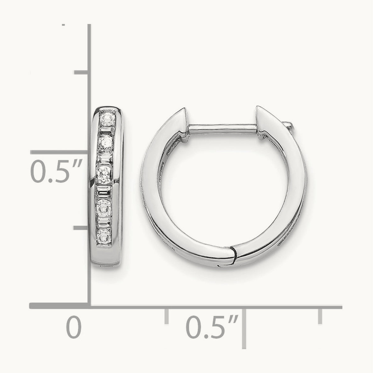 Round/Baguette Diamond Hinged Hoop Earrings — 14K White Gold