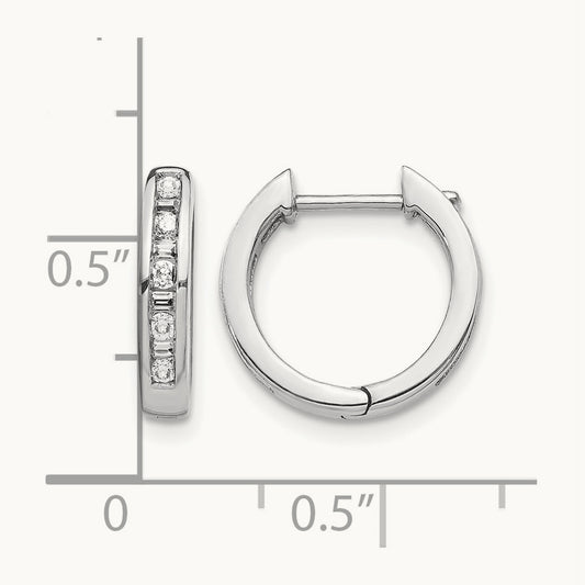 Round/Baguette Diamond Hinged Hoop Earrings — 14K White Gold