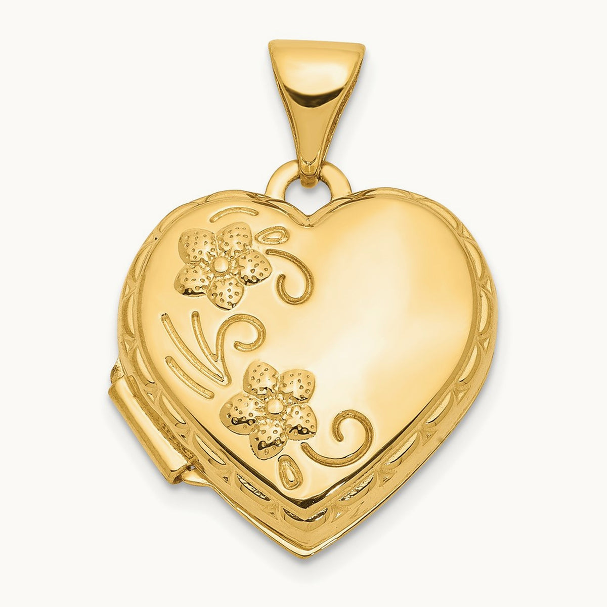 Floral Heart Locket, 15mm, 14K