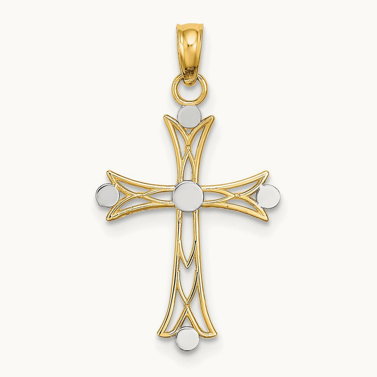 Textured Cross Charm — 14K Two-Tone Gold, 20.1mm