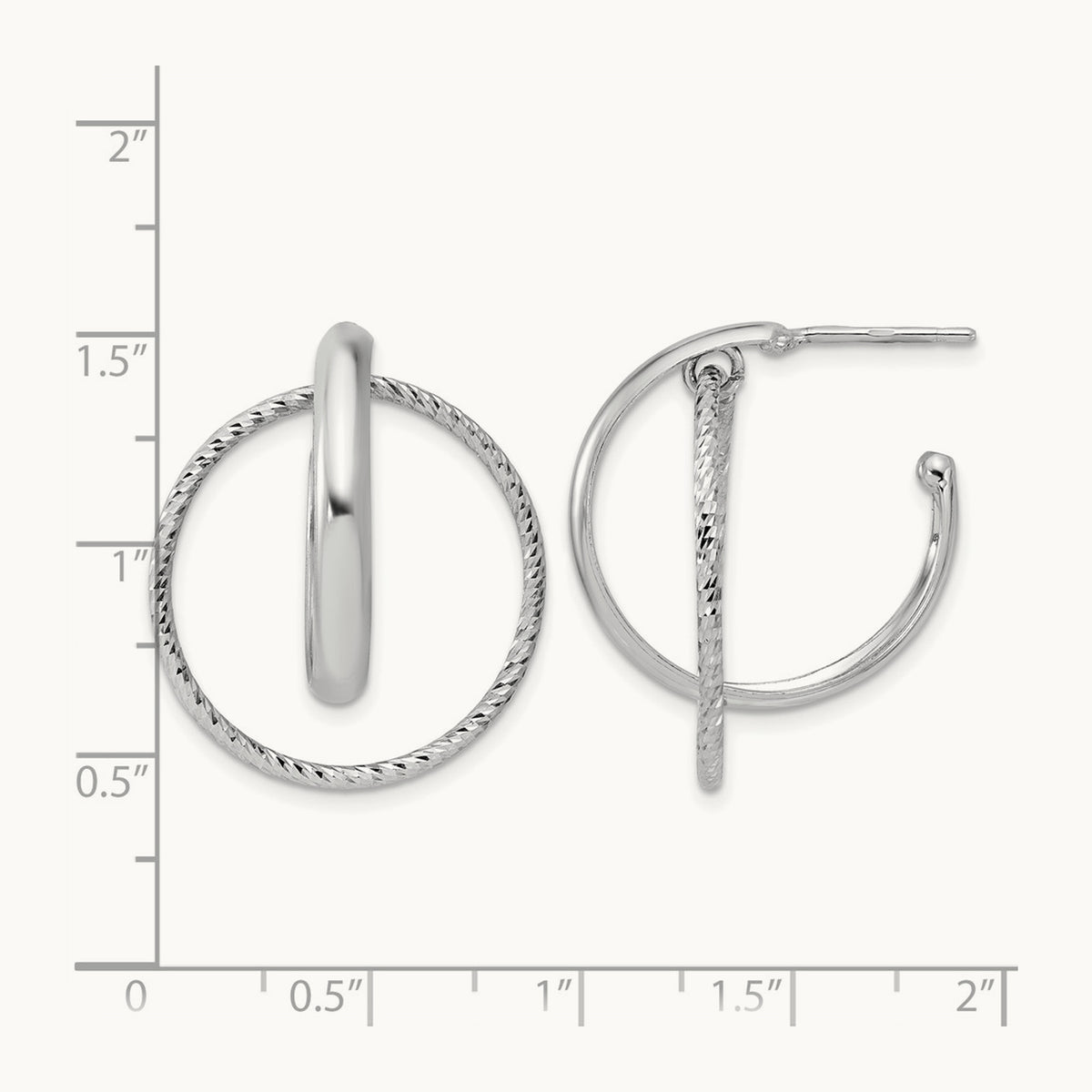 SS RH-plated Polished / Dia-cut Fancy Circles Post J-Hoop Earrings — Leslie's