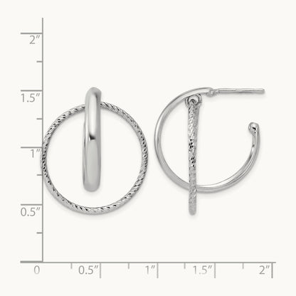 SS RH-plated Polished / Dia-cut Fancy Circles Post J-Hoop Earrings — Leslie's