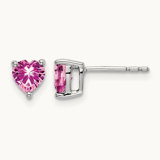 Heart Created Pink Sapphire Earrings — 5.6mm