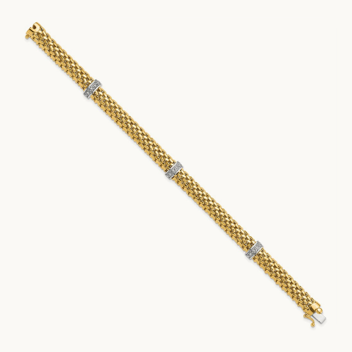 7.25in .05ct Completed Polished Diamond & Mesh Bracelet, 14K Two-tone