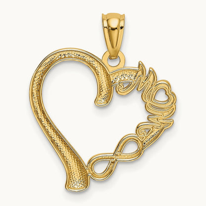 Polished MOM in Heart w/Infinity Symbol Pendant, 14K