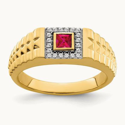 Square Ruby and Diamond Mens Ring, 14K