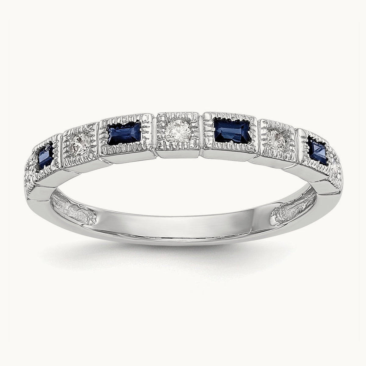 Diamond w/Sapphire Band, 14K White Gold