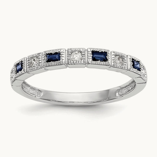 Diamond w/Sapphire Band, 14K White Gold