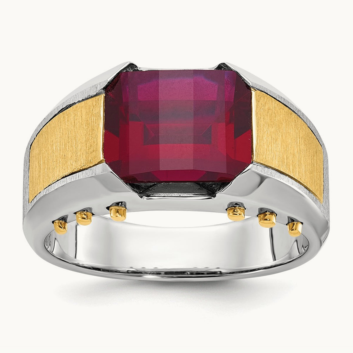IBGoodman Men's Created Garnet Complete Ring, 14K Two-tone