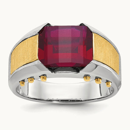 IBGoodman Men's Created Garnet Complete Ring, 14K Two-tone