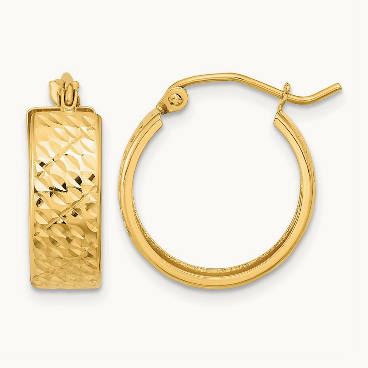 Diamond-cut Hoop Earrings — 14K Yellow Gold
