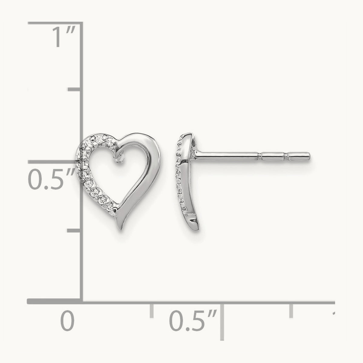 Diamond Heart Earrings — 14K White Gold, 9mm