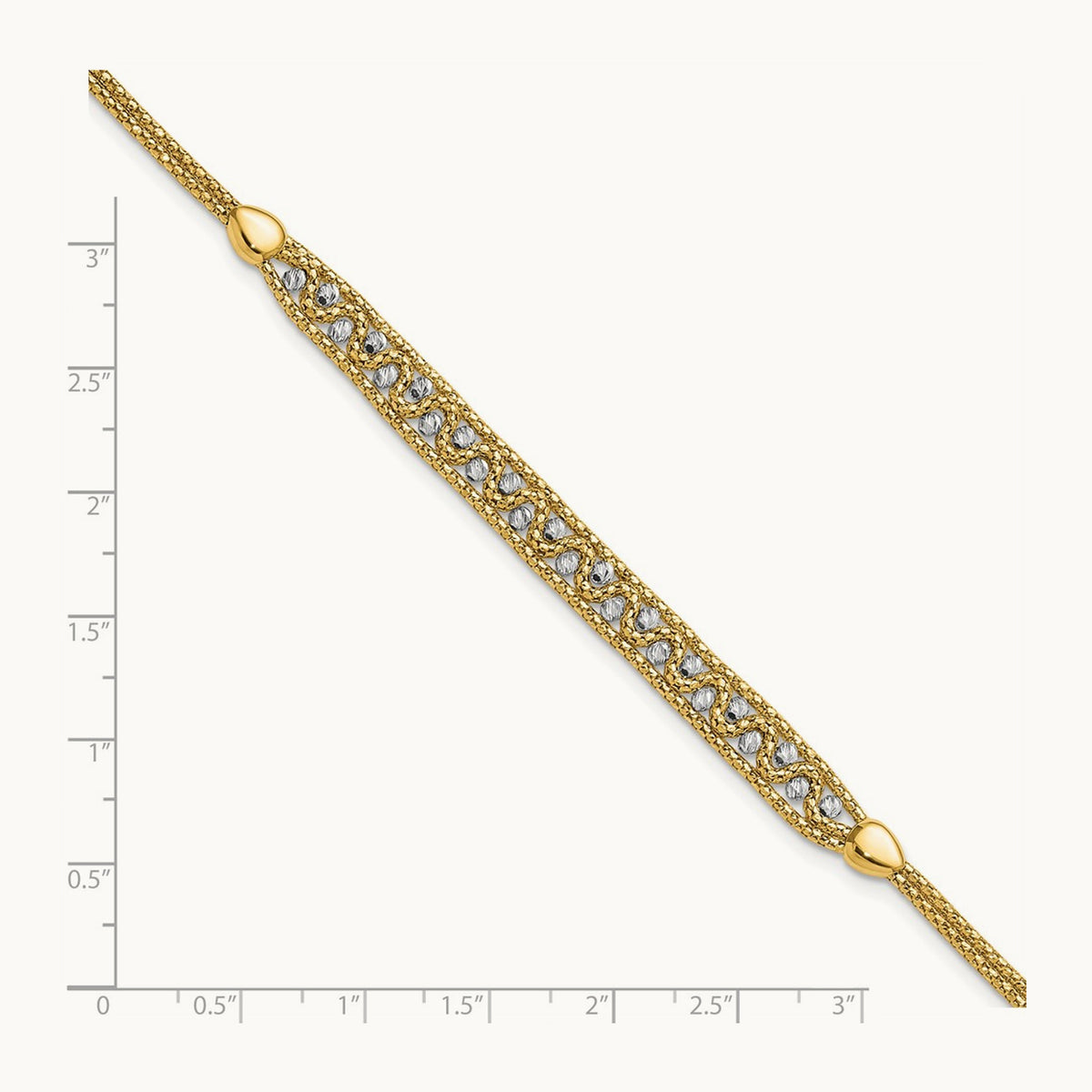 Textured and D/C Beaded w/1 inch ext Bracelet, 14K Two-tone