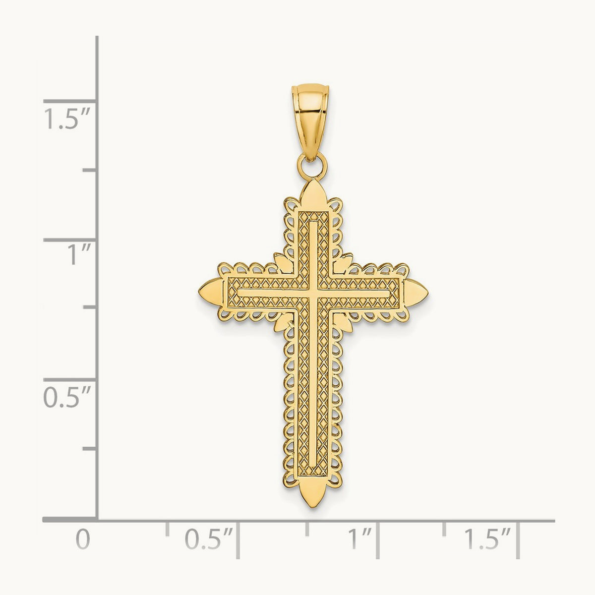 w/ Lace Border Cross Charm, 14K