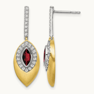 Garnet and Diamond Dangle Earrings, 14K Two-tone
