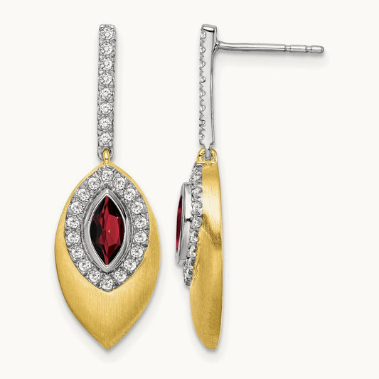 Garnet and Diamond Dangle Earrings, 14K Two-tone