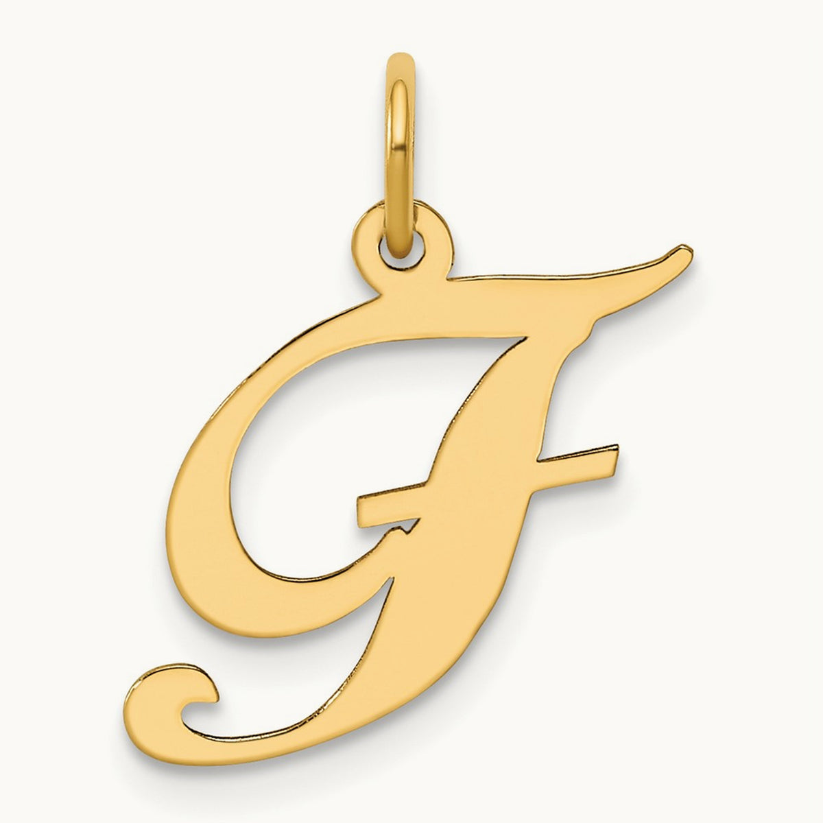 Medium Fancy Script Initial Charm — 14K Yellow Gold, F