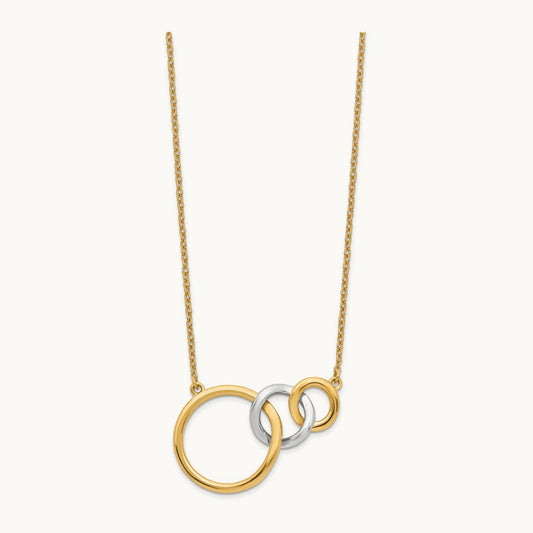 Polished Triple Circle 18in Necklace, 14K Two-tone