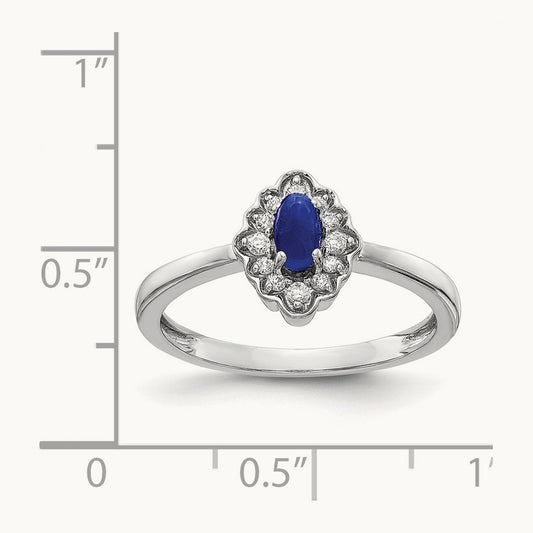 Diamond and Oval Cabochon Sapphire Ring, 14K White Gold