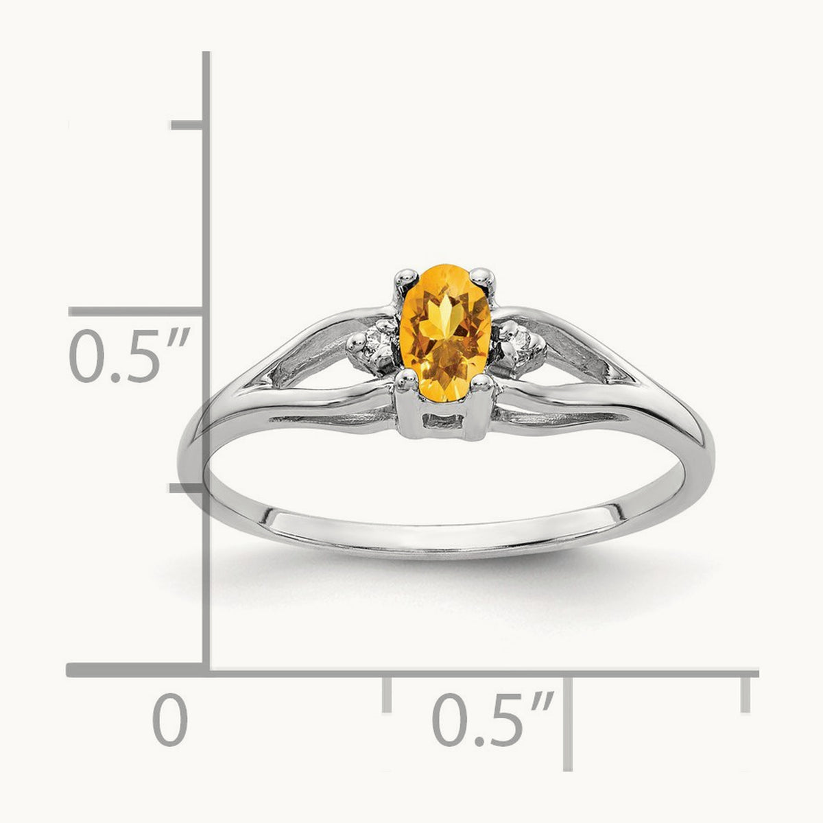 5x3mm Oval Citrine AAA Diamond ring, 14K White Gold